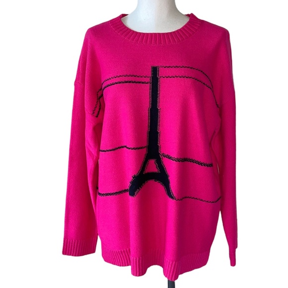 NWT Karl Lagerfeld Pink Eiffel Tower Sweater Hot Pink Large - Picture 2 of 6